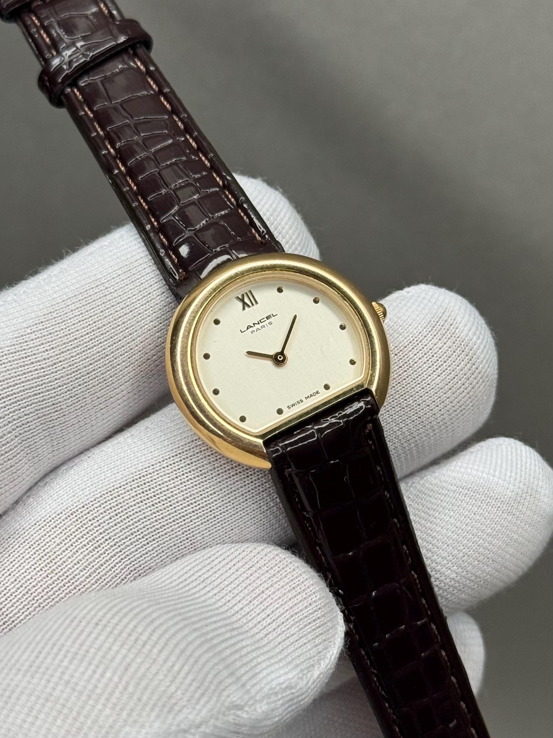 Vintage Lancel‎ Paris Gold Tone Round Case Brown Leather Band Watch Lancel Vintage Watch - Etsy main image 2