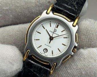Vintage Candino 7.226.0.0.82 Schweizer Quarzuhr, weißes Zifferblatt, Datumsanzeige, zweifarbig, Herrenuhr