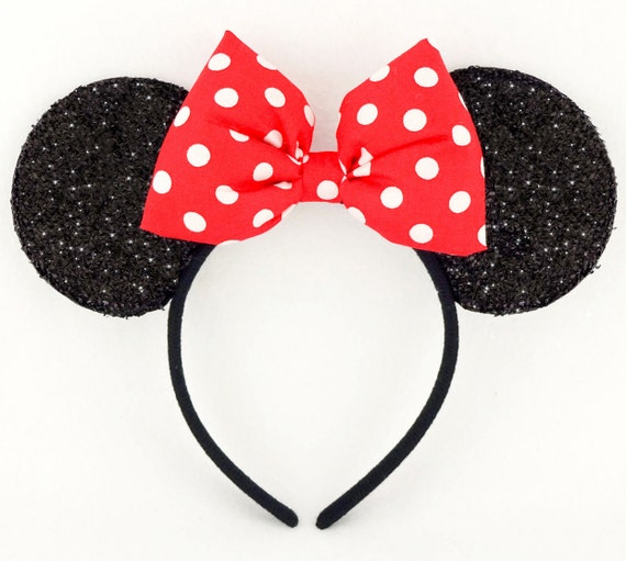 Minnie Mouse Headband Sparkly Black Ears Red Bow Christmas Mickey Hat Red Green
