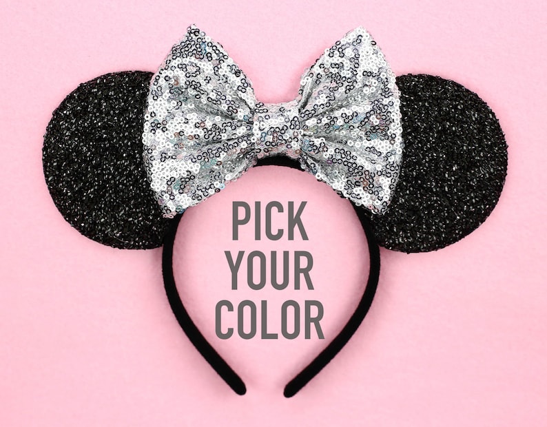 Minnie Mouse Princess Headband Minnie Crown Pendant Sparkly Silver Ears Pink Bow