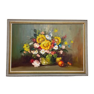 oil painting flowers signed framed floral