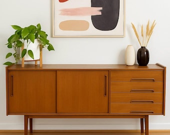 Mid Century Modern styled Handmade TEAK CREDENZA | Sleek Danish Media Stand Sideboard