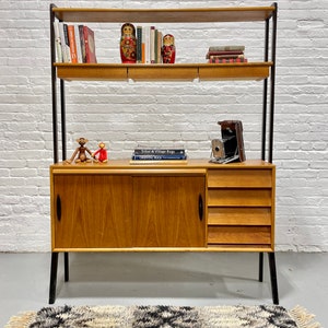 Mid Century MODERN Teak Danish Free Standing Bookcase Pull Out Desk / WALL UNIT image 3