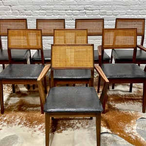 WALNUT Mid Century Modern CANED Dining CHAIRS, Set of Eight image 2