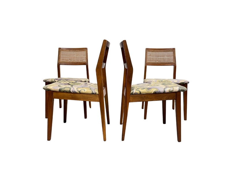 WALNUT Mid Century Modern CANED Dining CHAIRS, Set of Four image 10