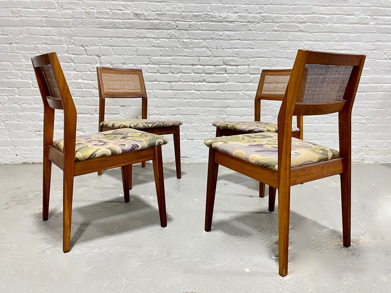WALNUT Mid Century Modern CANED Dining CHAIRS, Set of Four image 8