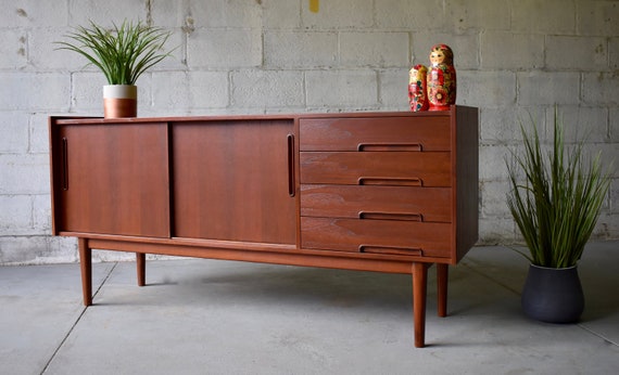 Mid Century Modern Teak Credenza Media Stand Etsy