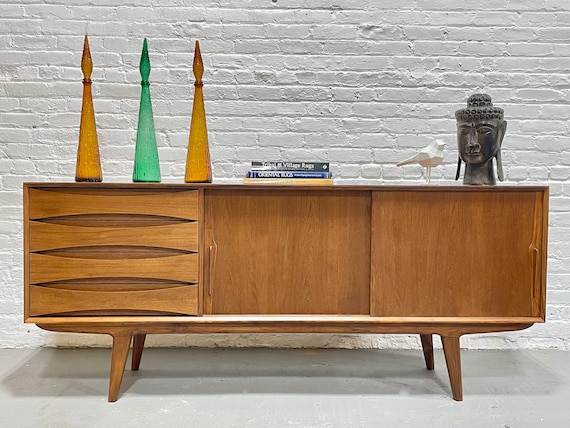 LONG Handsome Mid Century MODERN Styled Teak CREDENZA Sideboard Media Stand Etsy