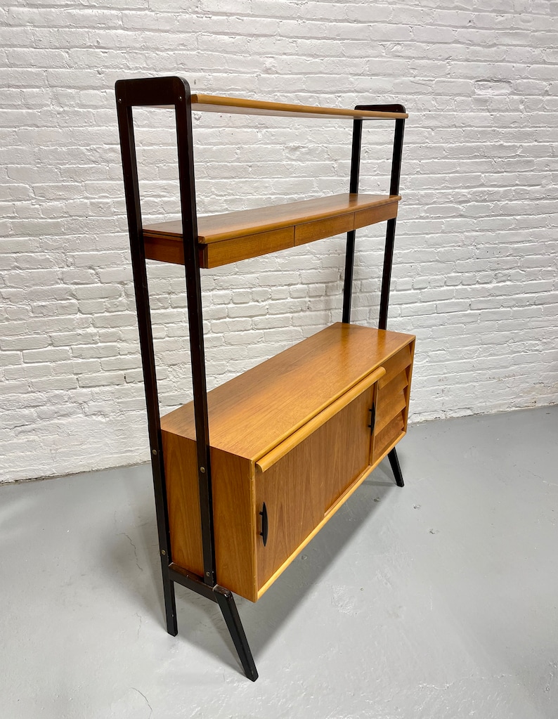 Mid Century MODERN Teak Danish Free Standing Bookcase Pull Out Desk / WALL UNIT image 5