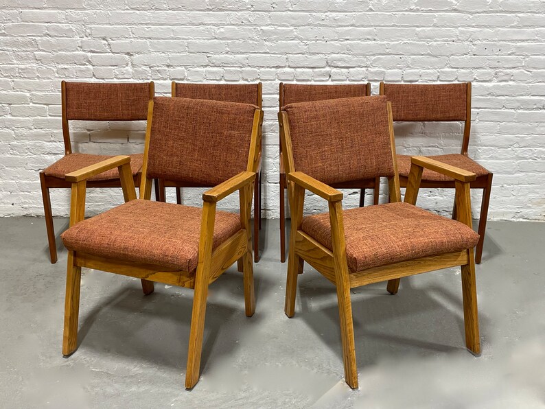 Mid Century MODERN Teak Oak DINING CHAIRS, Set of 6 image 2