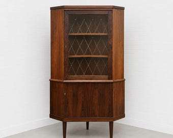 Mid Century Modern ROSEWOOD Corner Bookcase | China Cabinet | Bar Cabinet – Made in Denmark, c. 1960s