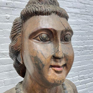 ANTIQUE Life Size Solid Wood Hand CARVED WOMAN Sculpture / Statue