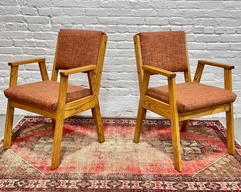Mid Century Modern Solid OAK ARMCHAIRS, a Pair, c. 1960's