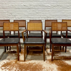 WALNUT Mid Century Modern CANED Dining CHAIRS, Set of Eight image 8