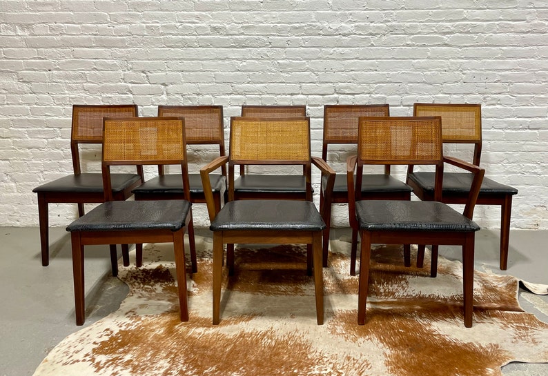 WALNUT Mid Century Modern CANED Dining CHAIRS, Set of Eight image 8
