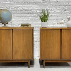 APARTMENT Sized Mid Century MODERN Petite Walnut Jr. CREDENZAS/ Sideboards, c. 1960's, a Pair