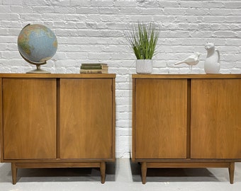 APARTMENT Sized Mid Century MODERN Petite Walnut Jr. CREDENZAS/ Sideboards, c. 1960's, a Pair