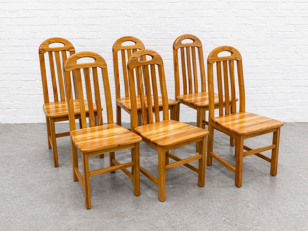 Traditional Recliners Vintage Solid Wood Slat Back Dining Chairs, Set of 6 – Scandinavian ...