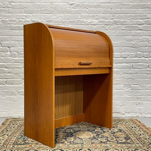 Danish Mid Century MODERN TEAK Tambour Secretary DESK, c. 1960's image 3