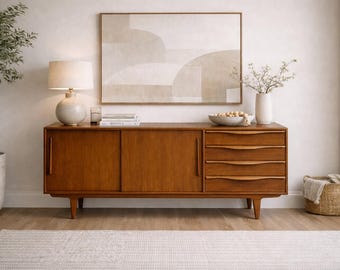 SCULPTURAL Mid Century Modern styled CREDENZA | Teak Media Stand | Handmade Sideboard