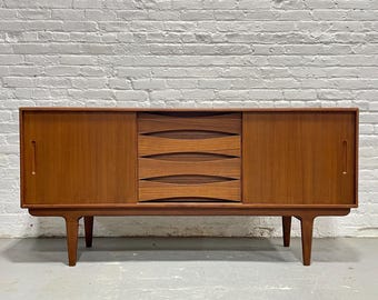 Mid Century Modern styled Teak Credenza | Scandinavian Media Console | Handmade Reclaimed Wood Sideboard
