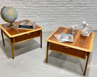 Mid Century MODERN Walnut + Oak END TABLES by Lane Perception, a Pair