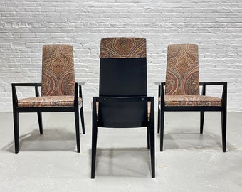 Mid Century MODERN Paisley Ebonized CHAIRS, Set of Three