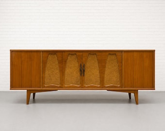 Extra LONG Mid Century MODERN Stereo Credenza Cabinet | Vintage Wood Media Console – Record Storage Sideboard, c. 1950’s