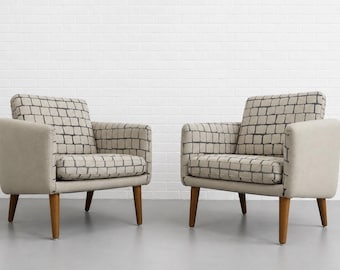 PAIR - Danish Mid Century Modern Wool ARMCHAIRS | Teak Lounge Chairs, c. 1960’s