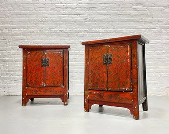 Antique Red Lacquer Chinese "Marriage Cabinets" STORAGE CHESTS, a PAIR