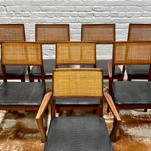 WALNUT Mid Century Modern CANED Dining CHAIRS, Set of Eight image 6