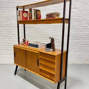 Mid Century MODERN Teak Danish Free Standing Bookcase Pull Out Desk / WALL UNIT image 2