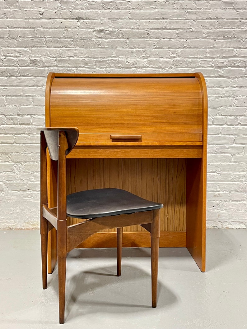 Danish Mid Century MODERN TEAK Tambour Secretary DESK, c. 1960's image 8