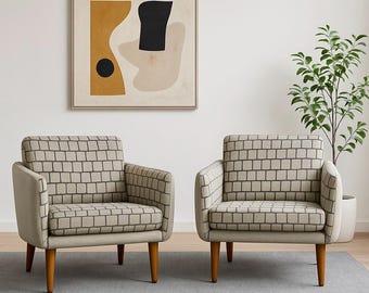 PAIR - Danish Mid Century Modern TEAK + Wool ARMCHAIRS, c. 1960’s