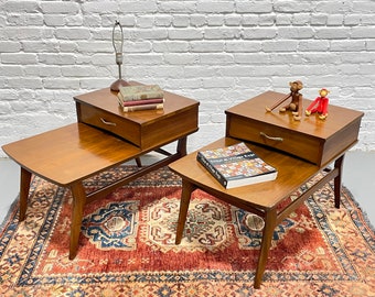 Mid Century MODERN Solid WALNUT Tiered End TABLES by Mersman, c. 1960's