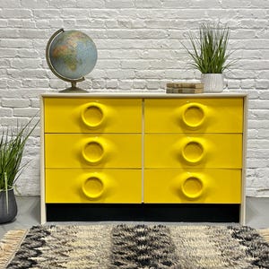 Mid Century MODERN YELLOW Double DRESSER in the style of Raymond Loewy