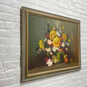 FRAMED Still Life Oil Painting Bright Flowers ARTWORK Wall Hanging, c. 1960 image 7