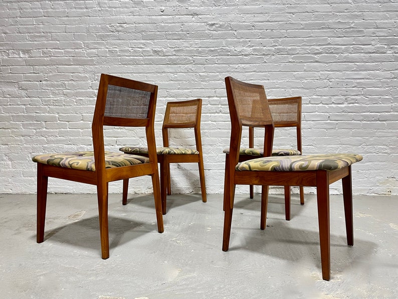 WALNUT Mid Century Modern CANED Dining CHAIRS, Set of Four image 5