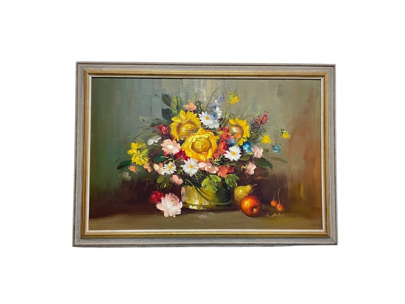 oil painting flowers signed framed floral
