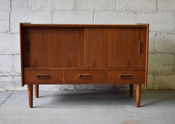 Mid Century Modern Teak Credenza Record Cabinet Media Etsy