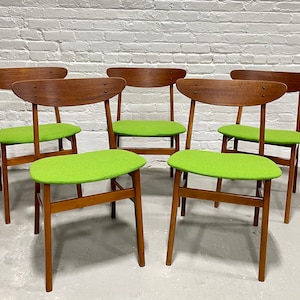 Mid Century MODERN Teak Danish DINING CHAIRS by Farstrup Mobler, Set of Five