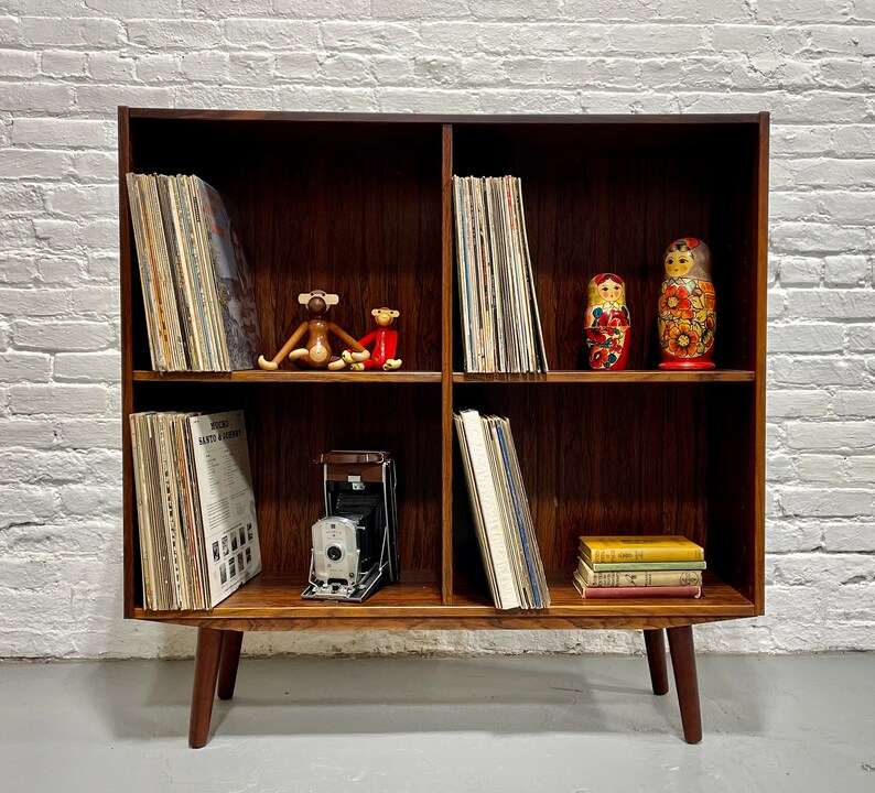 DANISH Mid Century Modern ROSEWOOD BOOKCASE / Vinyl Storage, c. 1960s image 7