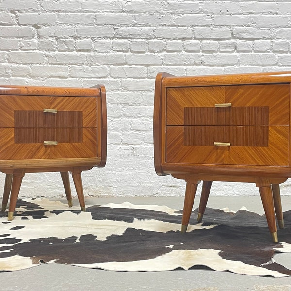 Mid Century MODERN Rosewood + Mahogany French NIGHTSTANDS, circa 1950s