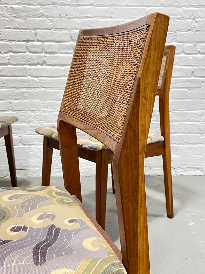 WALNUT Mid Century Modern CANED Dining CHAIRS, Set of Four image 9