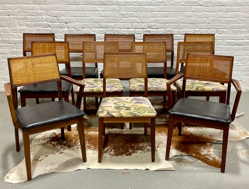 WALNUT Mid Century Modern CANED Dining CHAIRS, Set of Eight image 9