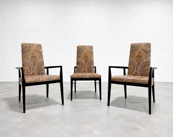Mid Century MODERN Paisley Ebonized CHAIRS, Set of Three, c. 1960's