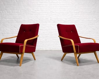 PAIR - Mid Century Modern Lounge Chairs by Jaroslav Smidek, made in Czechoslavakia, c. 1960s