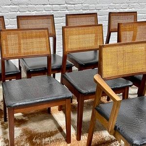 WALNUT Mid Century Modern CANED Dining CHAIRS, Set of Eight image 4