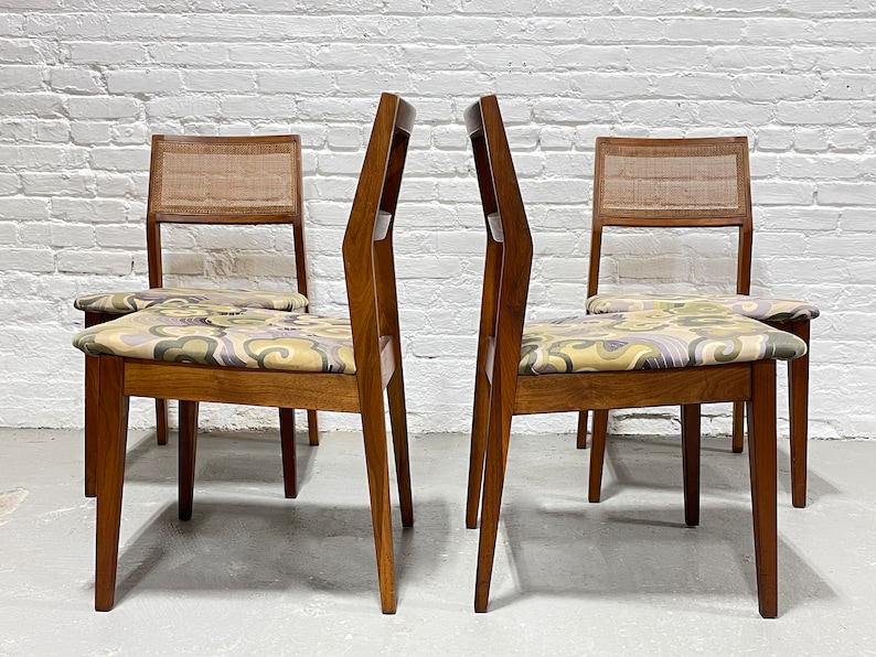 WALNUT Mid Century Modern CANED Dining CHAIRS, Set of Four image 1