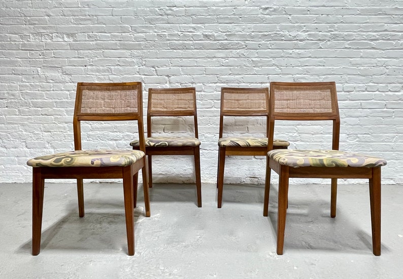 WALNUT Mid Century Modern CANED Dining CHAIRS, Set of Four image 2